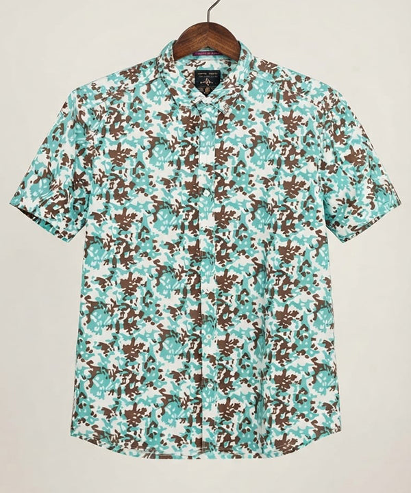Men's Casual Printed Ferozi Half Sleves Shc-1776 (H)