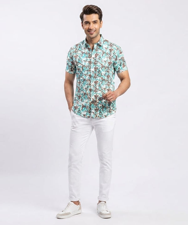Men's Casual Printed Ferozi Half Sleves Shc-1776 (H)