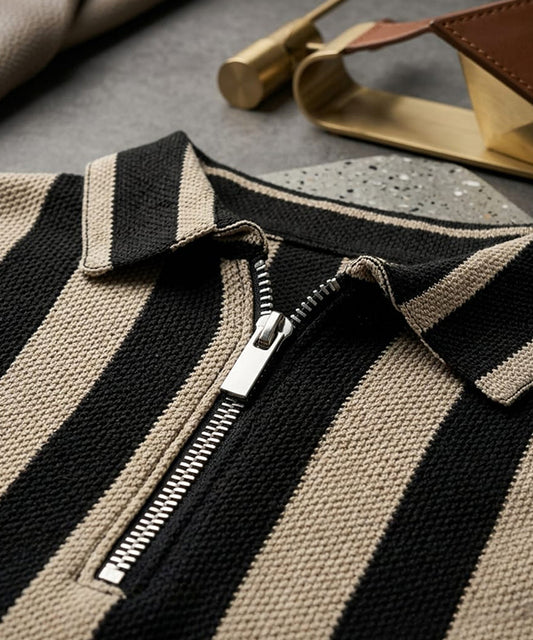 MEN'S T-SHIRT COLLAR BEIGE STRIPE TSH-7160