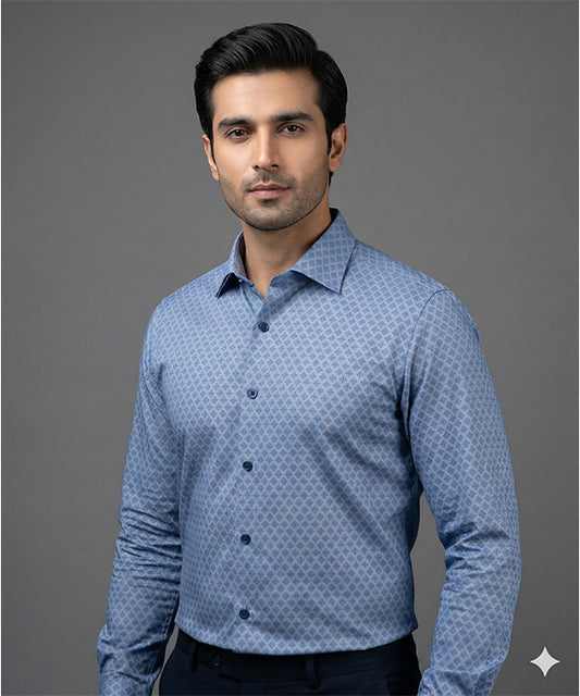Men's Dress Shirt - Texture Blue Dsh-0289