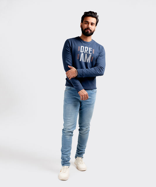 HR Clothing Men's Full Sleeves T-Shirt - Navy Dream