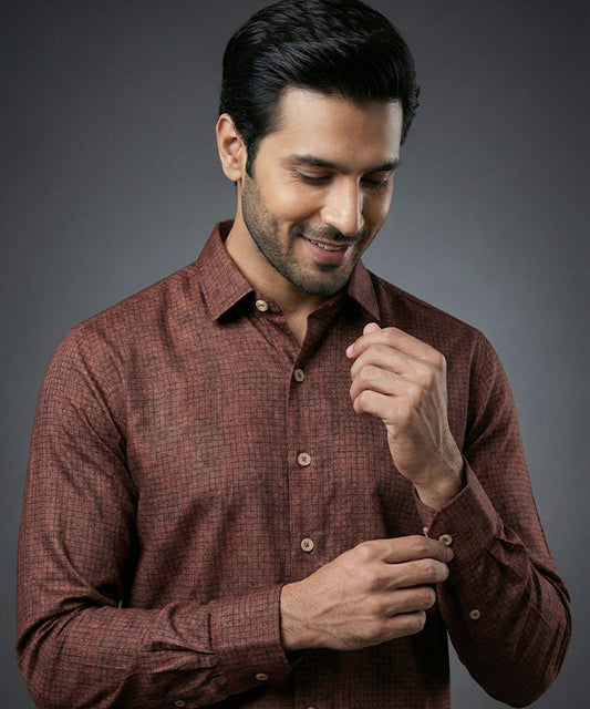 Men's Casual Shirt - Texture Maroon Shc-1971 Strech Fabric (ORG)