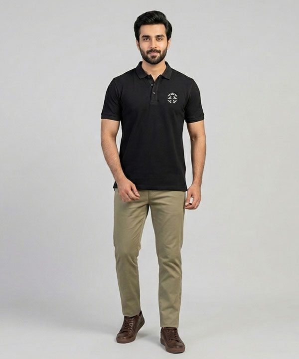 Premium Ribbed Collar Polo T-Shirt Black TSH-7162