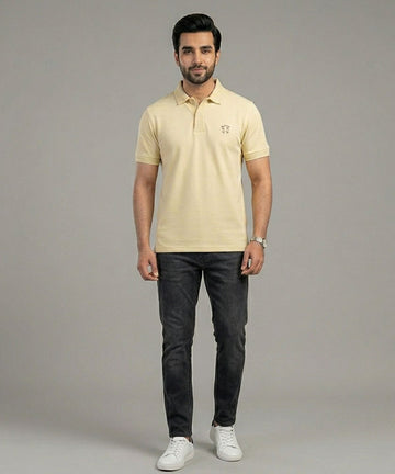 Premium Ribbed Collar Polo T-Shirt Fawn TSH-7162