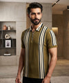 MEN'S T-SHIRT COLLAR GREEN STRIPE Old Money TSH-7161