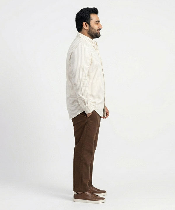 Men's Over Size Casual Shirt - Beige Stripe Shc-1937 ORG