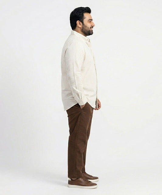 Men's Over Size Casual Shirt - Beige Stripe Shc-1937 ORG