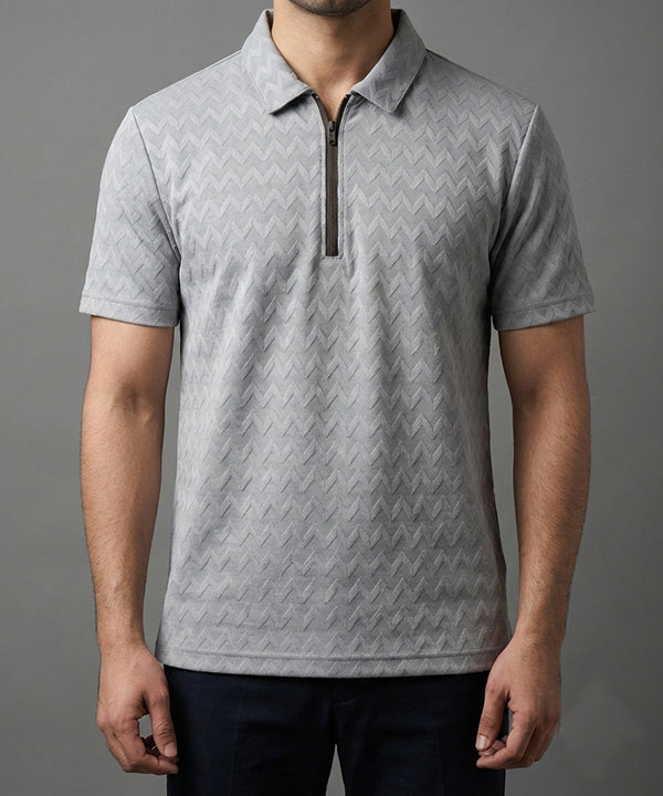 Men's T-Shirt Collar Grey Zip Style Tsh-7022