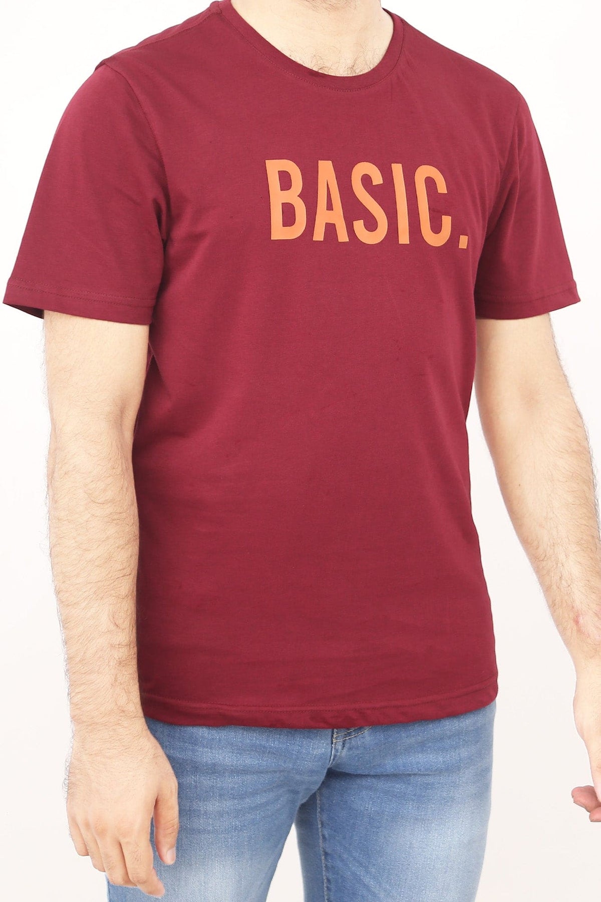 Crew Neck Basic Printed Tee Tsh-5249 Maroon