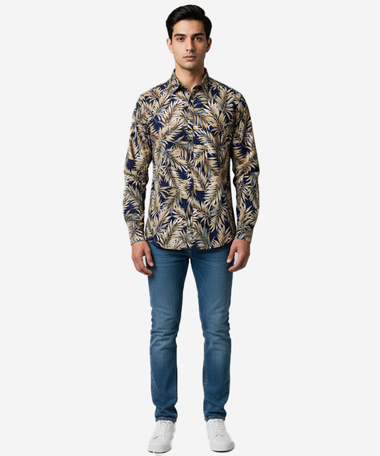 Men's Casual Printed Shirt - Brown Floral Shc-1028