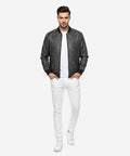 Men's Leather Jacket - Printed Grey JK-0438