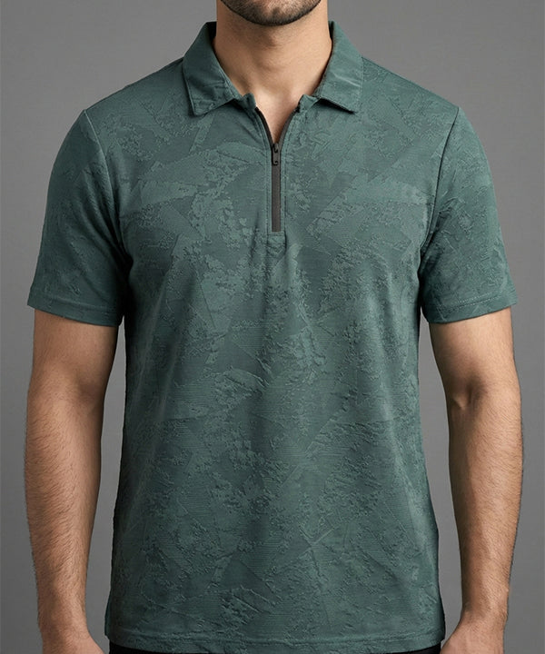 Men's T-Shirt Collar Green Zip Style Tsh-7024