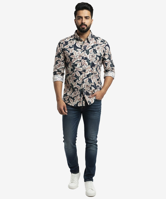 Men's Casual Shirt - Shc-1108 B-Beige Floral