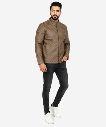 Men's Leather Jacket - Brown Jk-0357