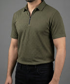 Men's T-Shirt Collar Green Zip Style Tsh-7021