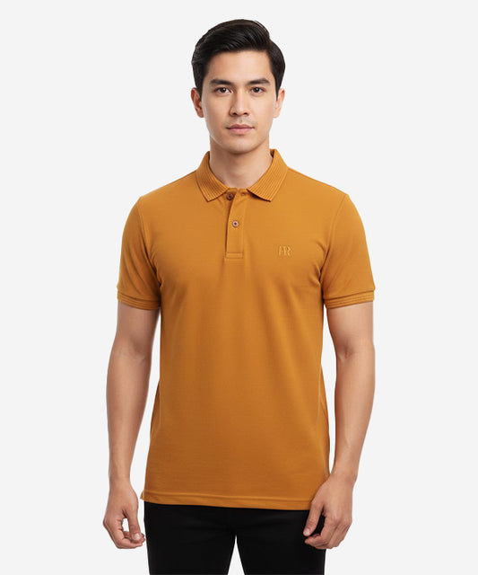 HR Clothing Men's T-Shirt Texture Collar Camel