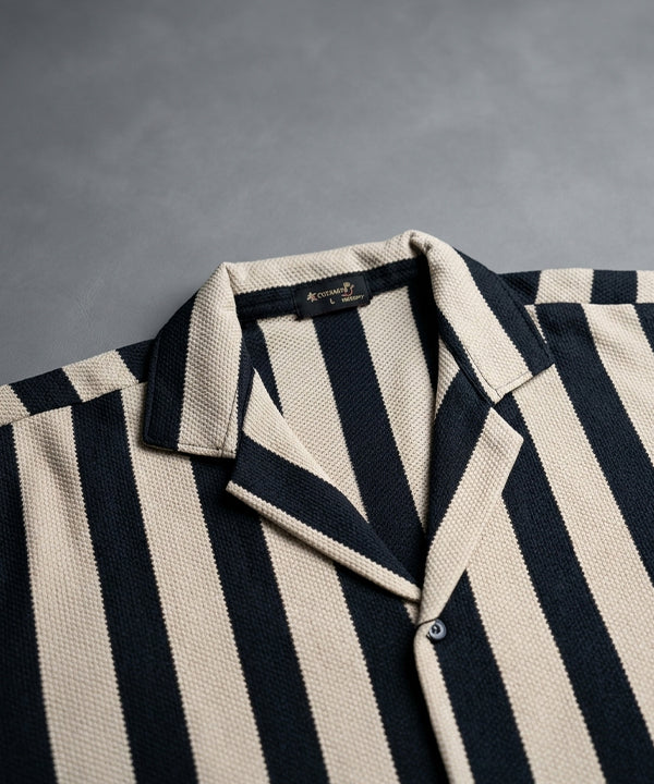 Men's Casual Shirt Half Sleeves - SHC-3069 Beige Stripe ( ORG )