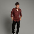 Men's Casual Checkered Shirt - Maroon Shc-1973 Strech Fabric(ORG)