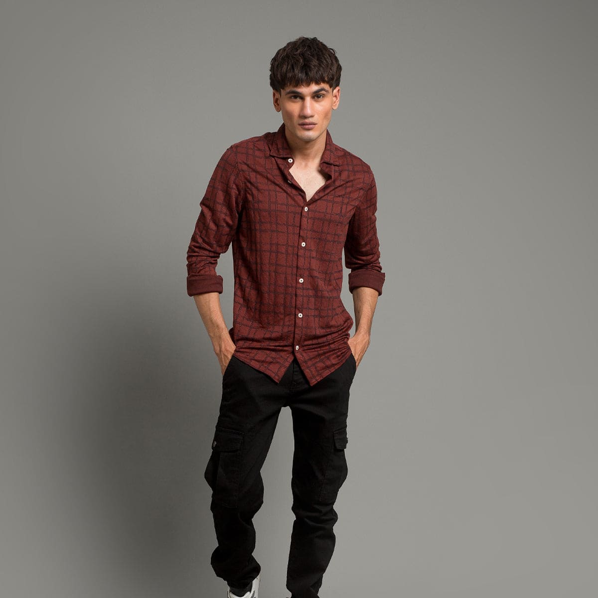 Men's Casual Checkered Shirt - Maroon Shc-1973 Strech Fabric(ORG)