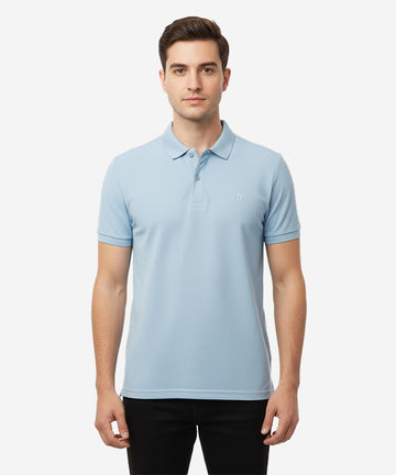 HR Clothing Men's T-Shirt Texture Collar L-Blue