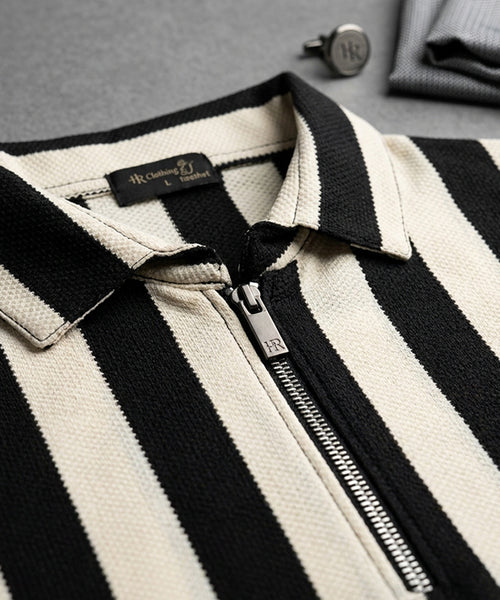 MEN'S T-SHIRT COLLAR BLACK STRIPE Old Money TSH-7160