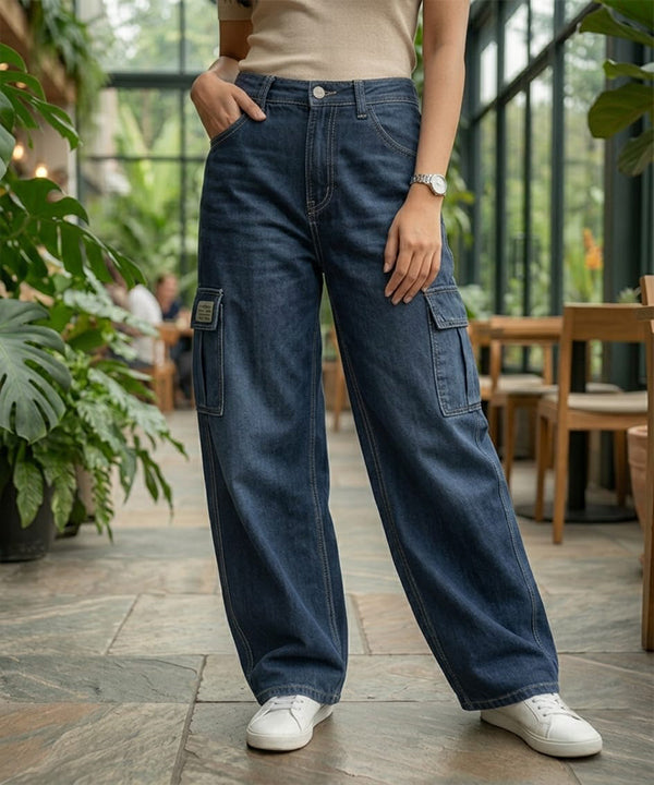 HR Clothing Women's Full Baggy Denim Jeans - JP-2246 – N-Blue