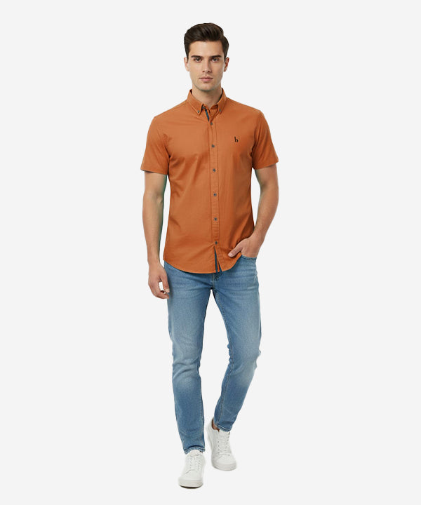 Men's Casual Shirt Half Sleeves - Rust Shc-1927 Strech Fabric (ORG)