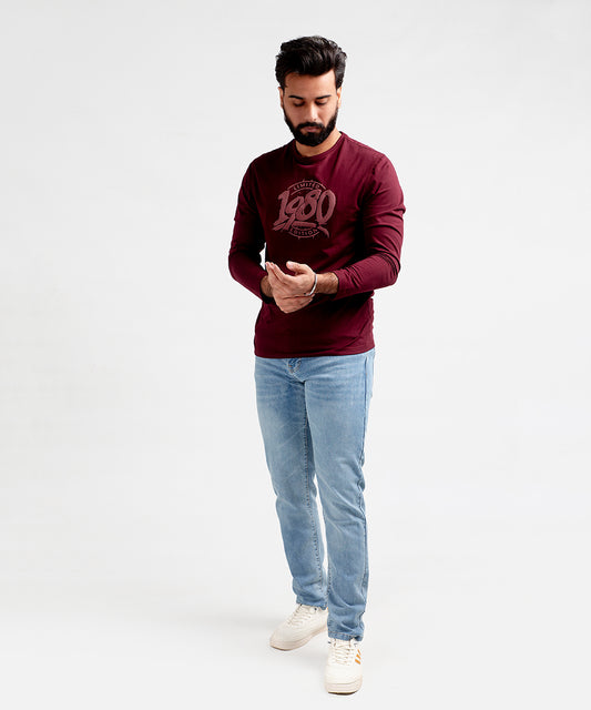 HR Clothing Men's Full Sleeves T-Shirt - Maroon