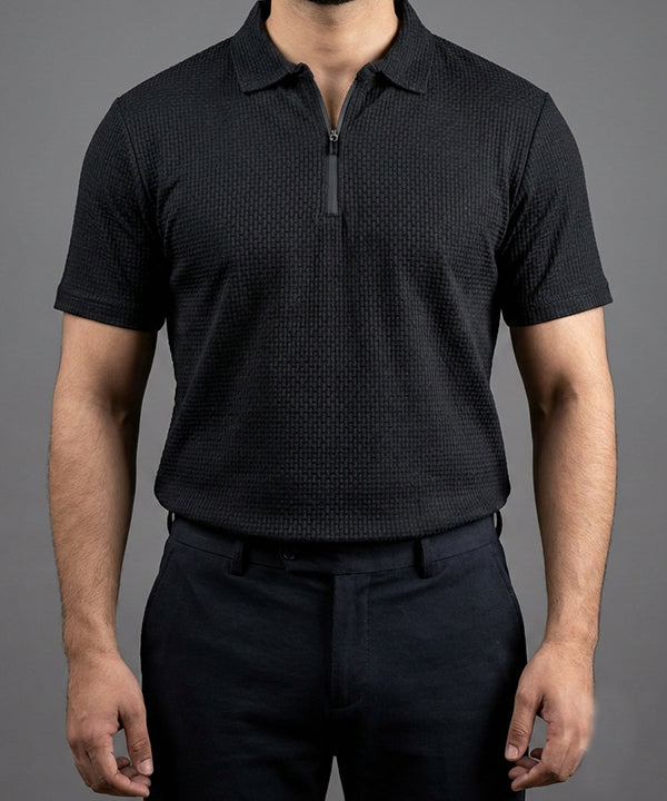 Men's T-Shirt Collar Black Zip Style Tsh-7020