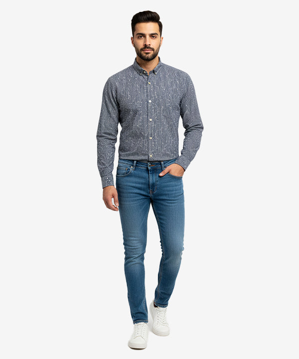 Men's Casual Shirt - Shc-1541 Navy-Stripe
