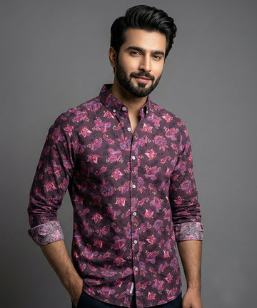 Men's Casual Shirt - Shc-0815 Maroon Floral