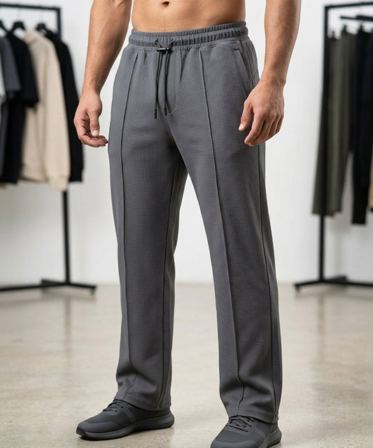 Waffle Knit Elastic Waist Trousers - D grey Lwr-0694