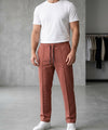 Men’s Pinstripe Drawstring Baggy Trousers– LWR-0688 Maroon Stripe