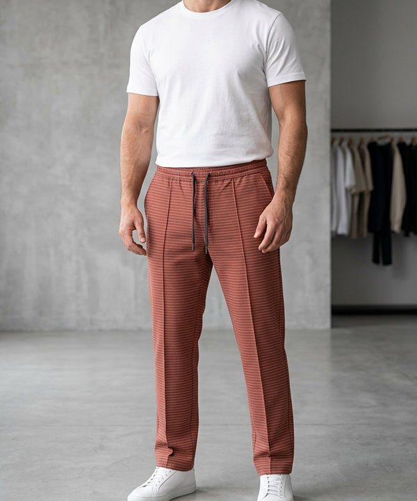 Men’s Pinstripe Drawstring Smart Baggy Trousers– LWR-0688 Maroon Stripe