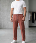 Men’s Pinstripe Drawstring Smart Baggy Trousers– LWR-0688 Maroon Stripe