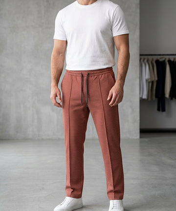 Men’s Pinstripe Drawstring Baggy Trousers– LWR-0688 Maroon Stripe