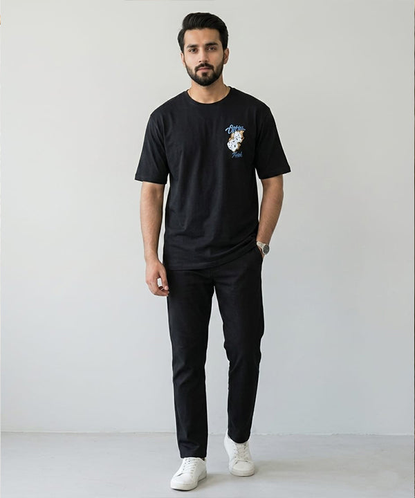 HR Clothing Men's Black Printed Drop Shoulder T-Shirt - TSH-5762