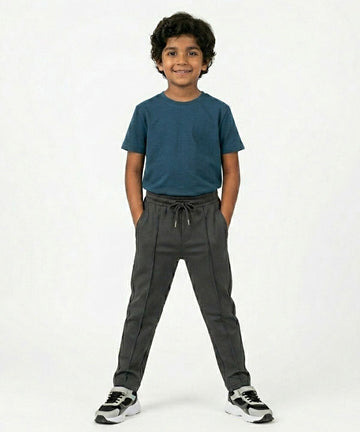 Kids Smart Baggy stretchable premium trouser Self Black Texture BLW-0136