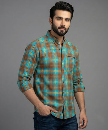 Men's Casual Shirt - Shc-1191 Ferozi Chk