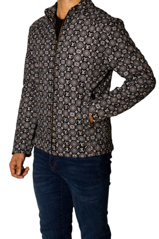 Men's Printed Faux Leather Jacket Jk-0312 Black White