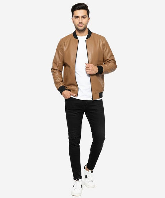 Men's Leather Jacket - Brown JK-0442