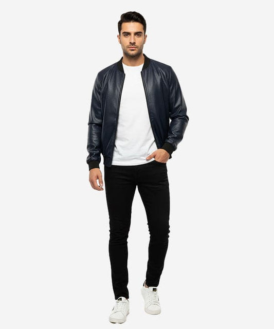 Men's Leather Jacket - Navy JK-0444