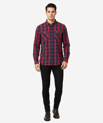 Men's Casual Checkered Shirt - Red Chk SHC-1719 (ORG)