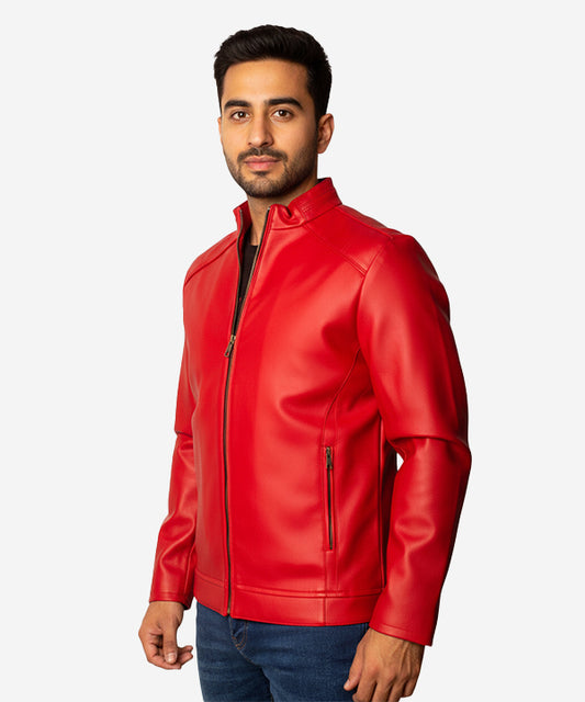 Men's Faux Leather Jacket Jk-0287 Red