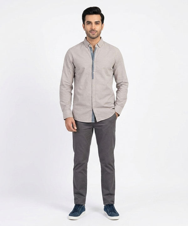 Men's Casual Shirt - L Grey Stripe Shc-1619 ORG