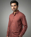 Men's Casual Shirt - Texture Maroon Shc-1972 Strech Fabric (ORG)
