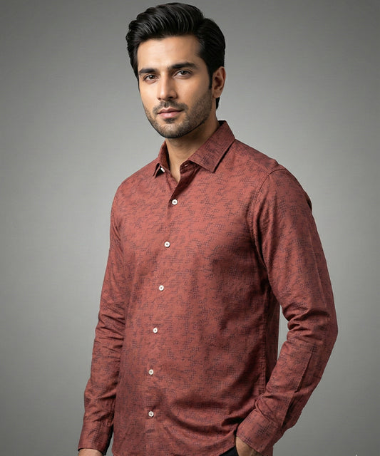 Men's Casual Shirt - Texture Maroon Shc-1972 Strech Fabric (ORG)