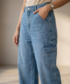 HR Clothing Women's Full Baggy Denim Jeans - JP-2244 – Blue