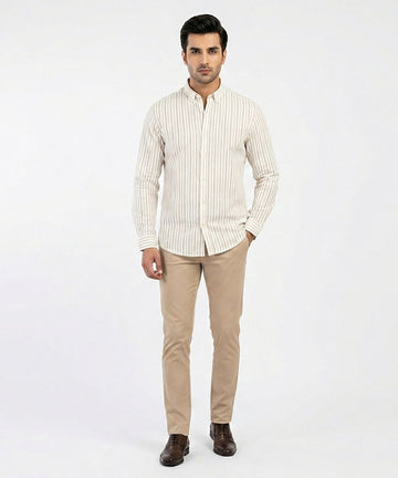Men's Casual Shirt - Beige Stripe Shc-1937 ORG