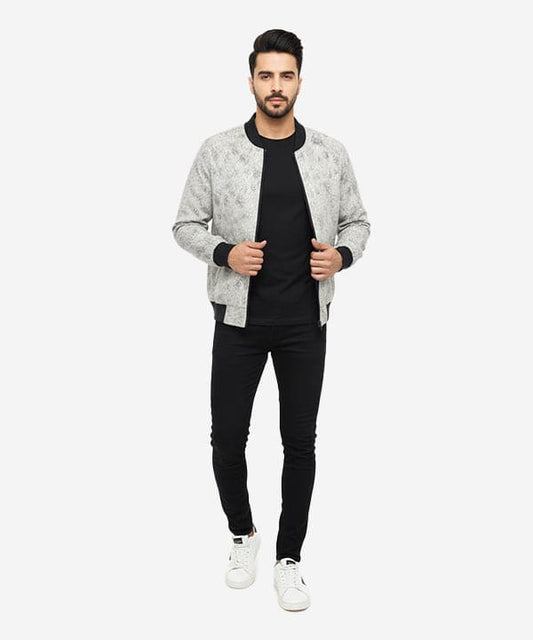 Men's Leather Jacket - Printed White JK-0438